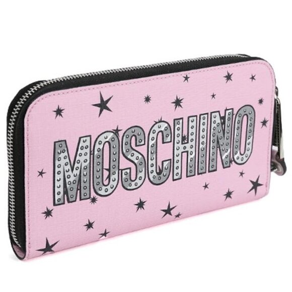 💕MOSCHINO💕 Space Ship Bear Zip Around Wallet Pink NWT 100% Leather - Picture 3 of 14